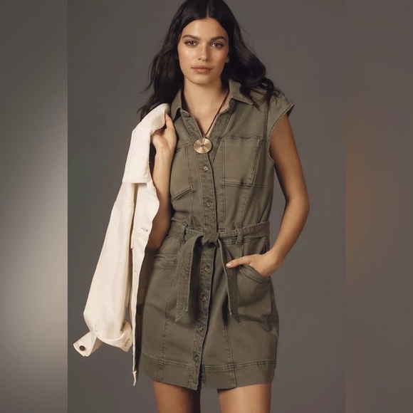 PAIGE Dresses & Skirts - NEW PAIGE Jaxyn Olive Utility Dress with Tie Waist size 8